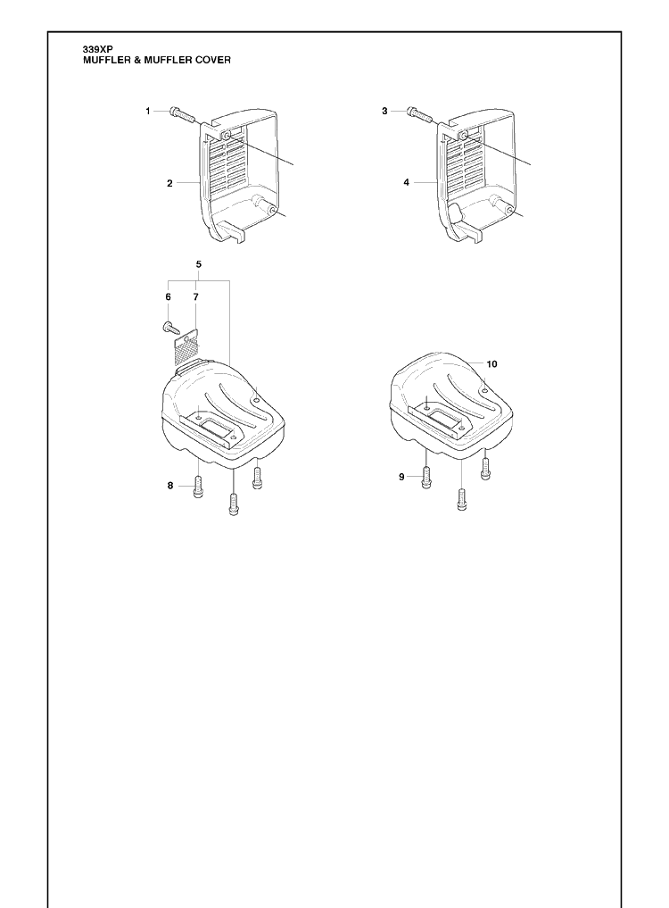Muffler And Muffler Cover Diagram and Parts List for 339XP 2010-02 Husqvarna Chainsaw