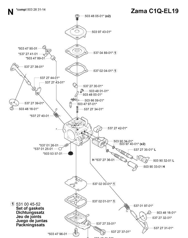 Carburetor Details Diagram and Parts List for 334T 20034400001-20040100000 Husqvarna Chainsaw