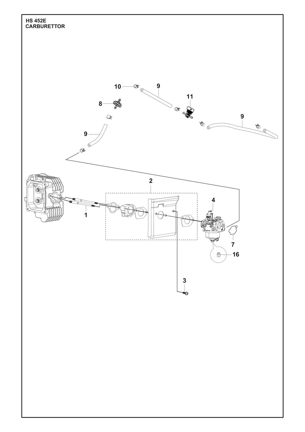 Carburetor Diagram and Parts List for HS452E  Husqvarna Engine