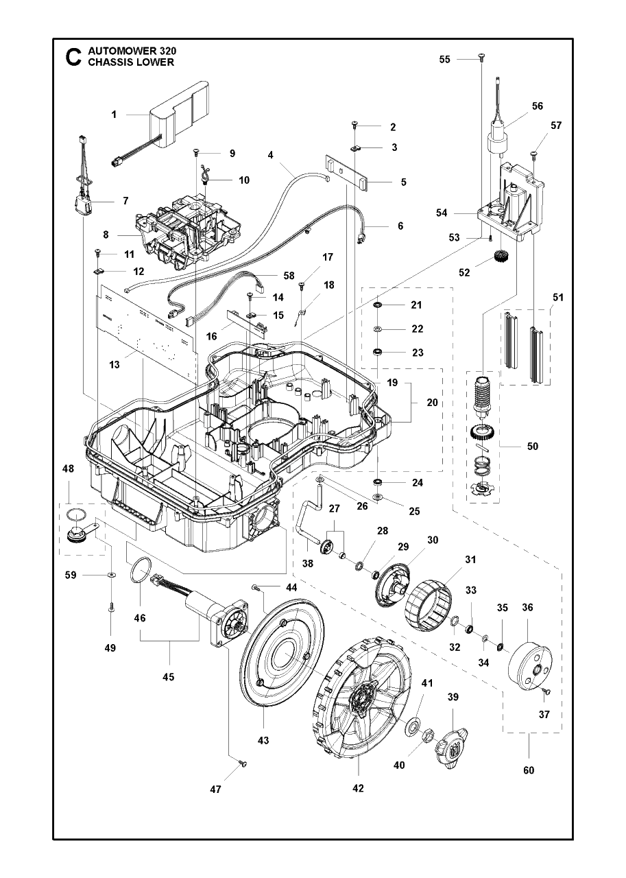 Chassis Lower Diagram and Parts List for 320 2015-01 Husqvarna Lawn Mower