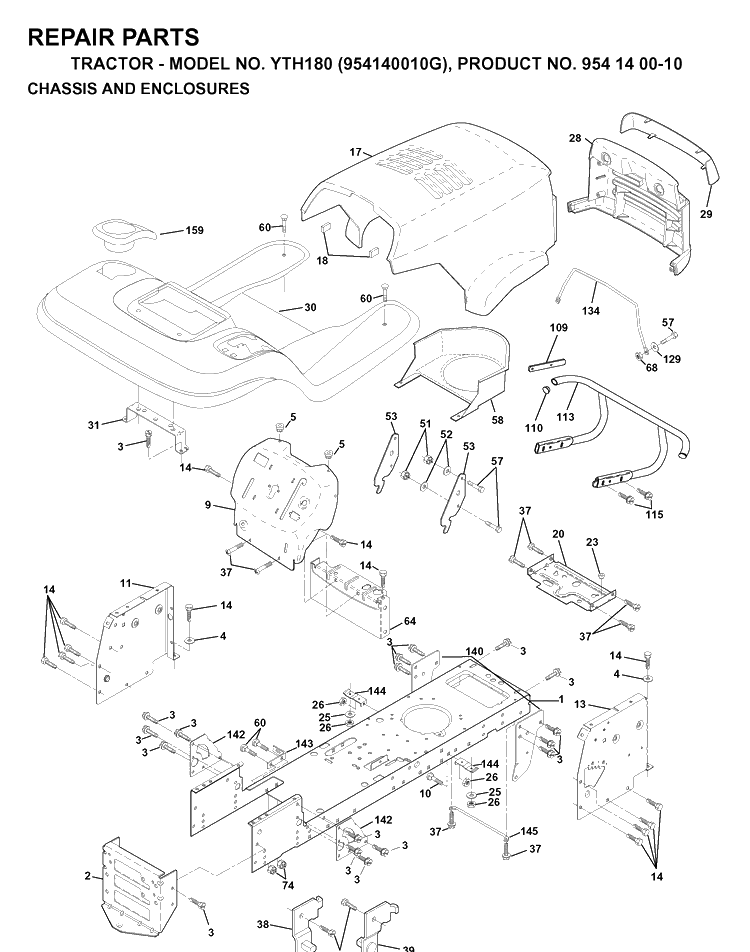 Chassis And Enclosures Diagram and Parts List for YTH180 (954140010G)(1998-10) Husqvarna Lawn Tractor
