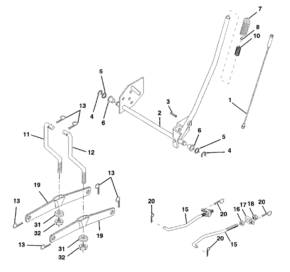 Mower Lift Diagram and Parts List for LT130 (954140004-A)(1997-12) Husqvarna Lawn Tractor