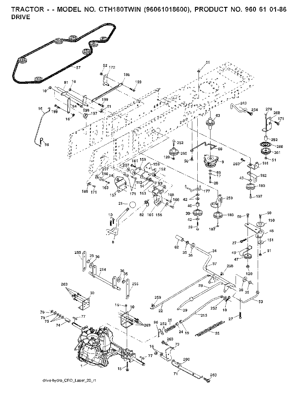Drive Diagram and Parts List for CTH180TWIN (96061018600)(2008-08) Husqvarna Lawn Tractor