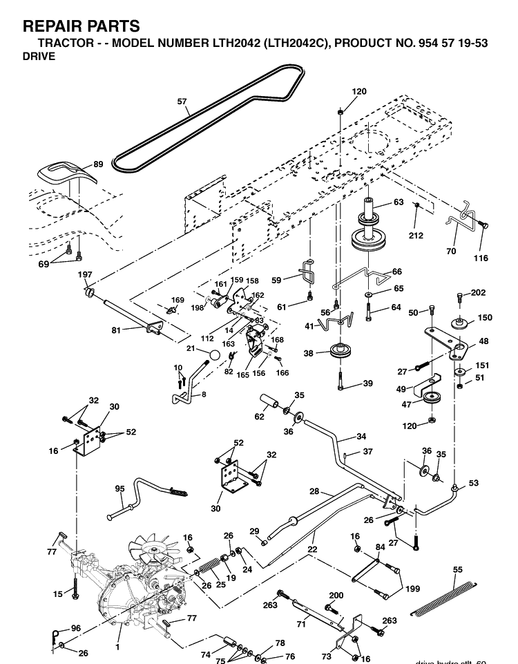 Drive Diagram and Parts List for LTH2042-LTH2042C 2004-03 Husqvarna Lawn Tractor
