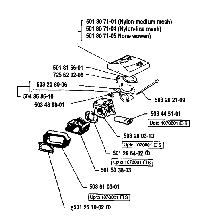 Air Filter/Carburetor Diagram and Parts List for 61 1991-03 Husqvarna Chainsaw