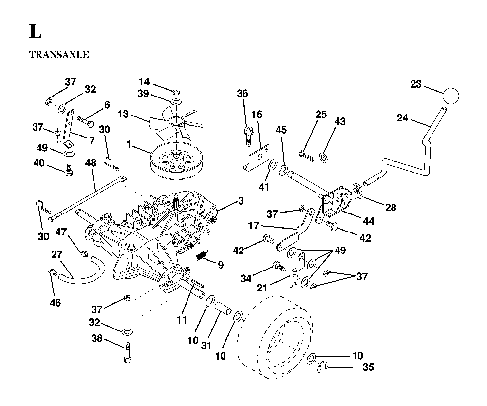 Transmission Diagram and Parts List for LTH130 (HE13H36D, 954820001)(1997-03) Husqvarna Lawn Tractor