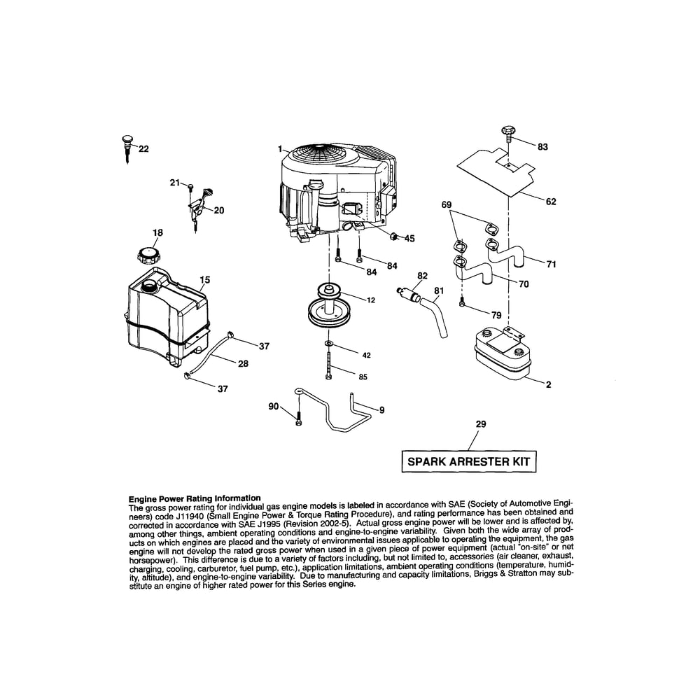 Engine Diagram and Parts List for 917287540  Husqvarna Lawn Tractor