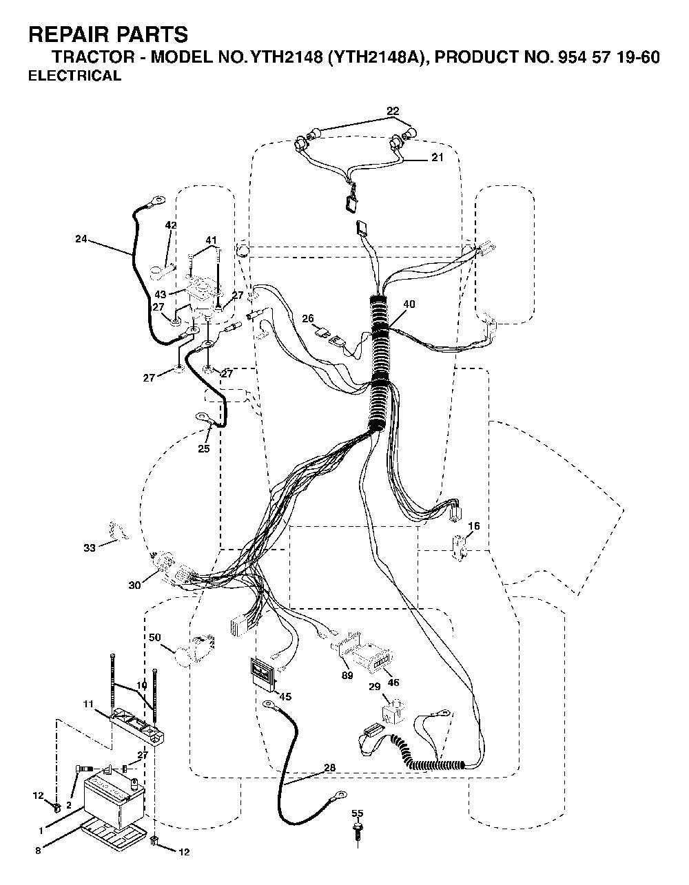 Electrical Diagram and Parts List for YTH2148A (954571960)(2003-11) Husqvarna Lawn Tractor