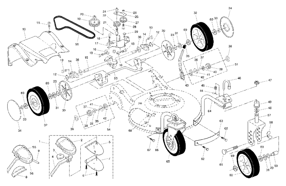 Drive Assembly Diagram and Parts List for 55C21HV (954223890-A)(2004-01) Husqvarna Lawn Mower