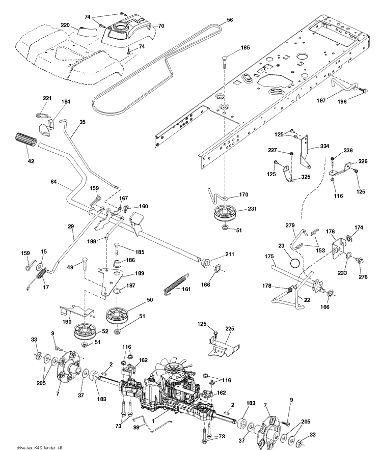 Drive Diagram and Parts List for LGT48DXL (96043026000)(2017-09) Husqvarna Lawn Tractor