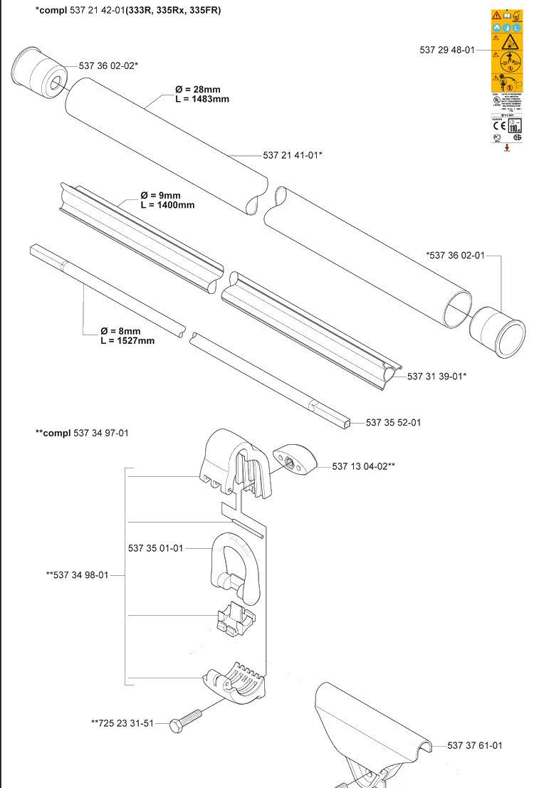 Shaft / 333r / 335rx 335 Fr Diagram and Parts List for 335FR 2008-09 Husqvarna Brush Cutter