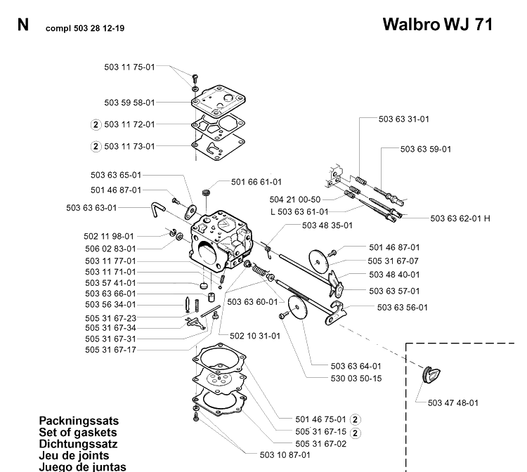 Carburetor Details 2 Diagram and Parts List for 394XP 19980900001-Current Husqvarna Chainsaw