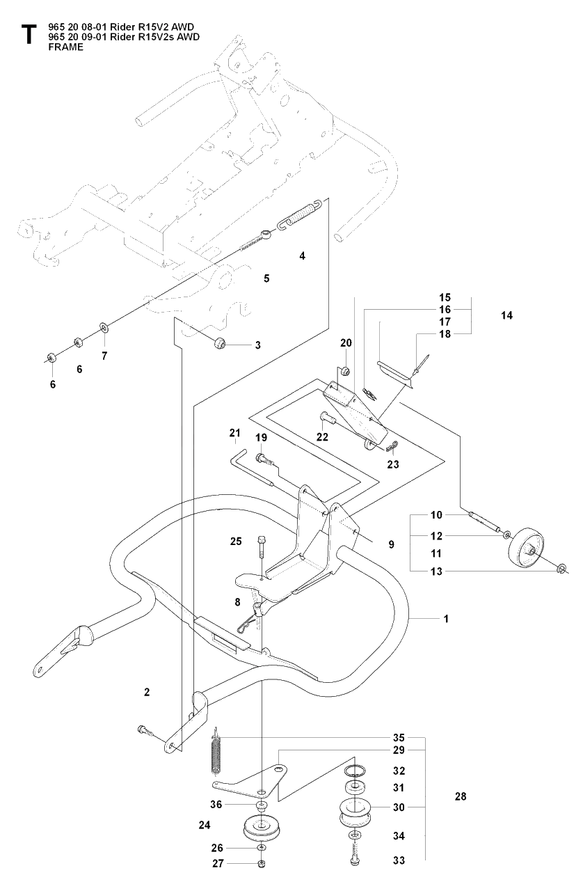 Frame Diagram and Parts List for R15-V2AWD 2008-01 Husqvarna Lawn Tractor