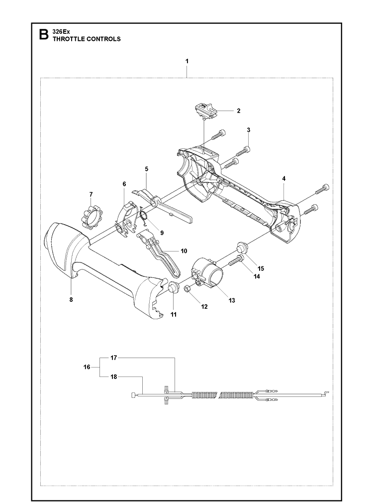 Throttle Controls Diagram and Parts List for 326EX  Husqvarna Edger