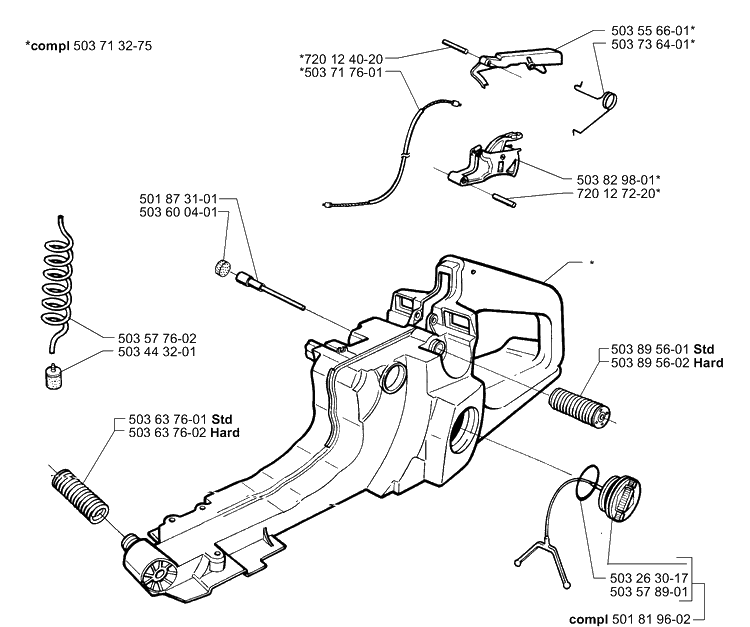 Fuel Tank/Rear Handle Diagram and Parts List for 362EPA 2001-10 Husqvarna Chainsaw
