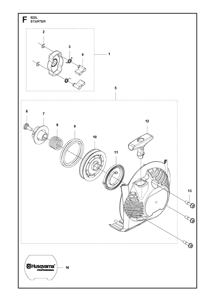 Starter Diagram and Parts List for 522L  Husqvarna Edger