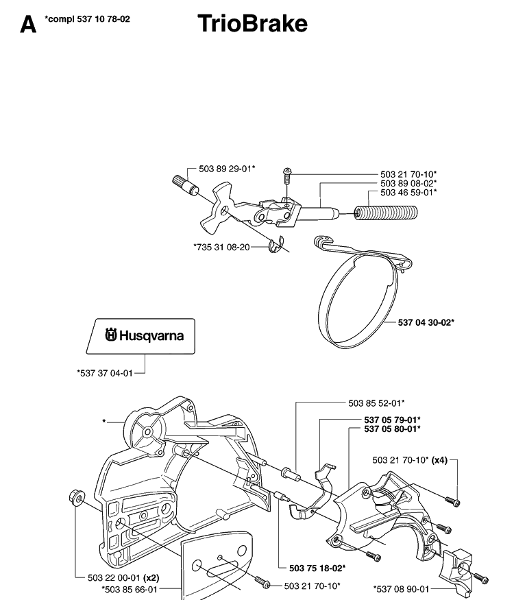 Chain Brake And Clutch Cover Diagram and Parts List for 346XP (TRIOBRAKE)(20070900001-20083600000) Husqvarna Chainsaw