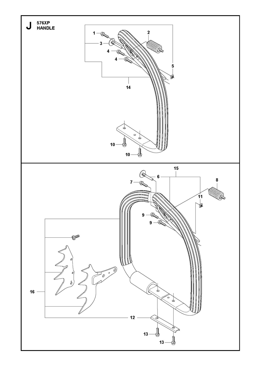 Handle Diagram and Parts List for 576XP-576XPG 576 XP W - 576 XP GW Husqvarna Chainsaw