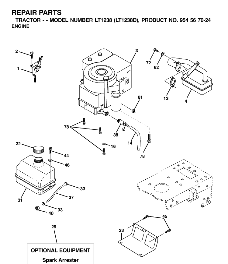 Engine Diagram and Parts List for LT1238-LT1238D 2002-02 Husqvarna Lawn Tractor