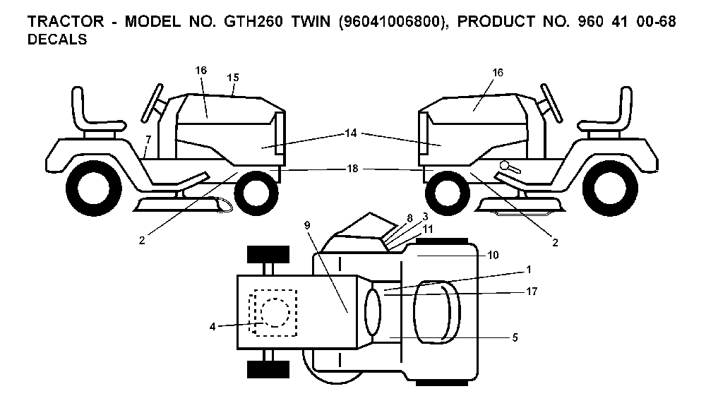 Decals Diagram and Parts List for GTH260TWIN (96041006800)(2008-01) Husqvarna Lawn Tractor