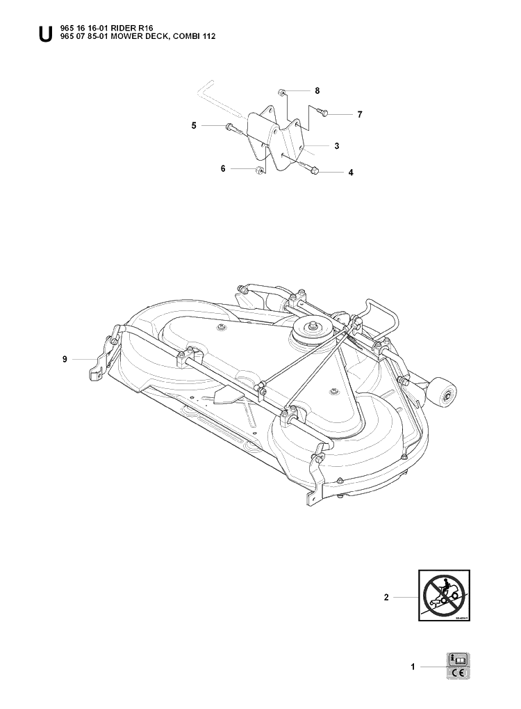 44 Inch/112cm Cutting Deck 2 Diagram and Parts List for RIDER16 (965161601)(2007-06) Husqvarna Lawn Mower