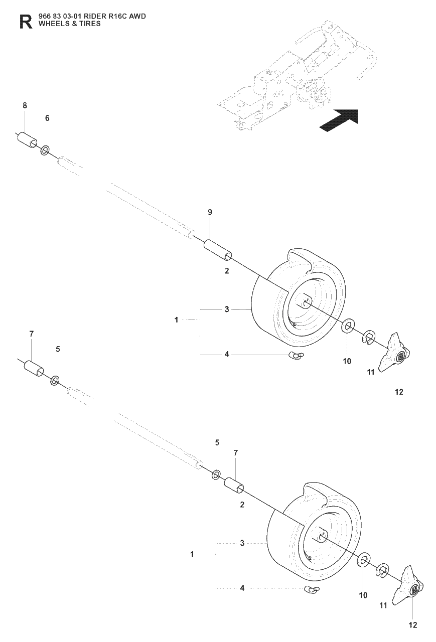 Wheels And Tires Diagram and Parts List for R16CAWD (966830301)(2008-04) Husqvarna Lawn Tractor