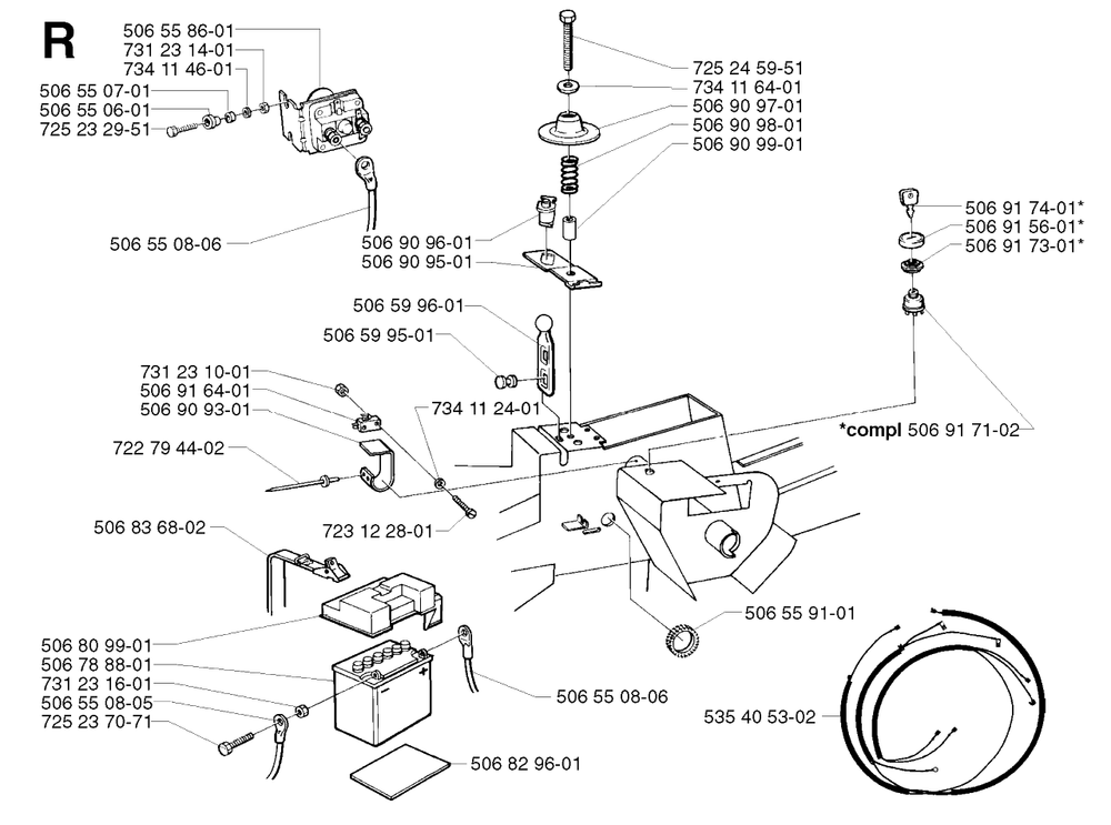 Electrical Diagram and Parts List for R13 2002-02 Husqvarna Lawn Tractor
