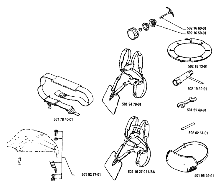 Accessories Diagram and Parts List for 22RL 1989-09 Husqvarna Trimmer