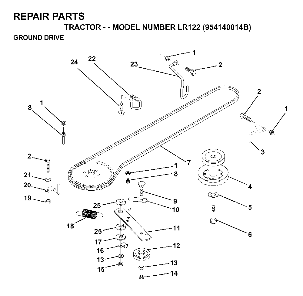 Drive Diagram and Parts List for LR122 (954140014B)(1999-03) Husqvarna Lawn Tractor