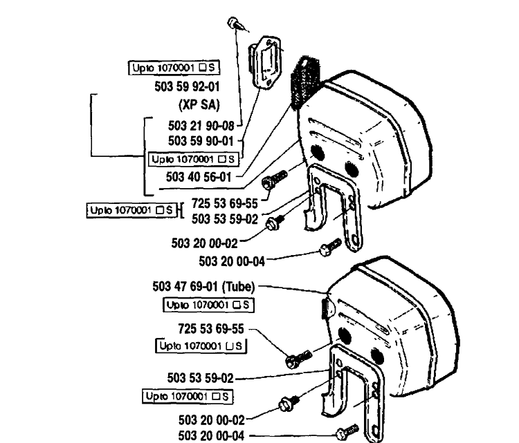 Muffler Diagram and Parts List for 61 1991-03 Husqvarna Chainsaw