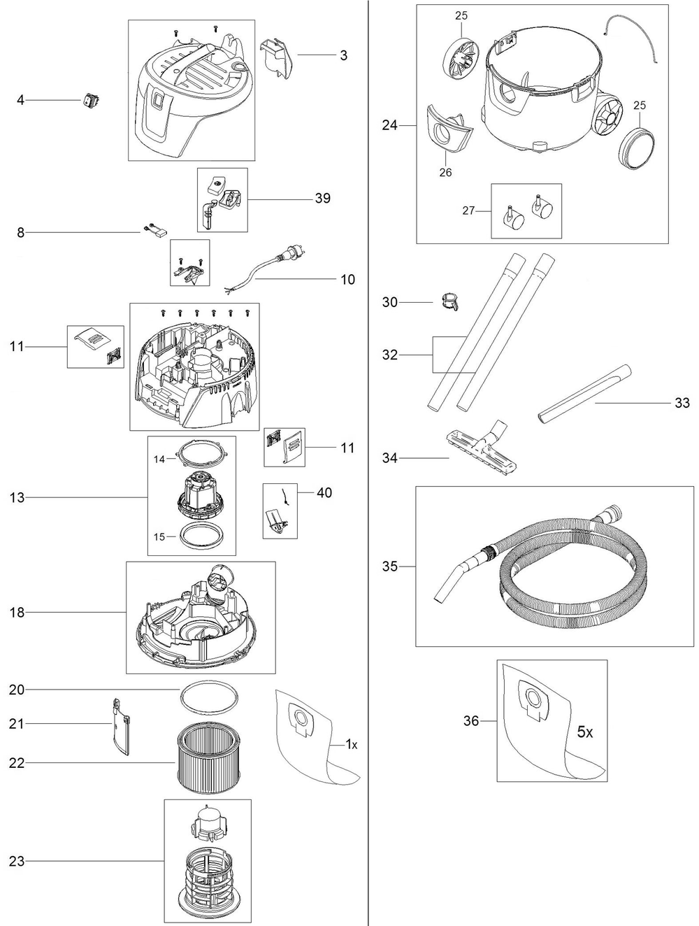 Complete Product Diagram and Parts List for WDC225  Husqvarna Canister Vacuum