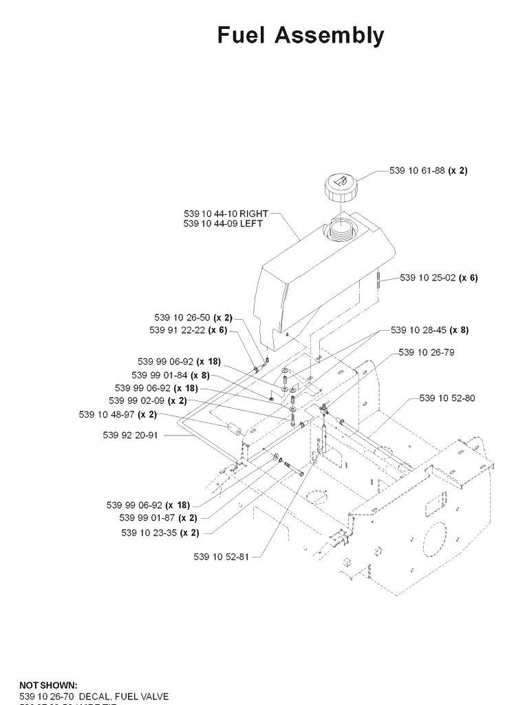 Fuel Tank Diagram and Parts List for LZ25 968999310 Husqvarna Lawn Mower
