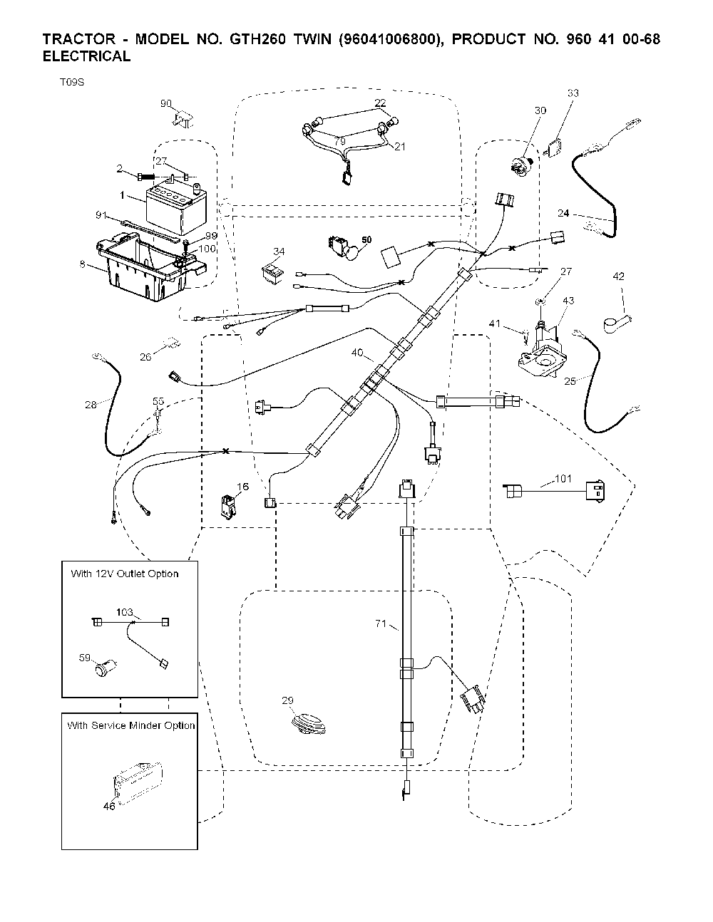 Electrical Diagram and Parts List for GTH260TWIN (96041006800)(2008-01) Husqvarna Lawn Tractor