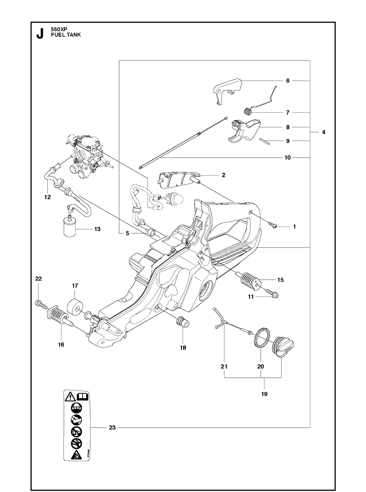 Fuel Tank Diagram and Parts List for 550XP 2013-01 Husqvarna Chainsaw