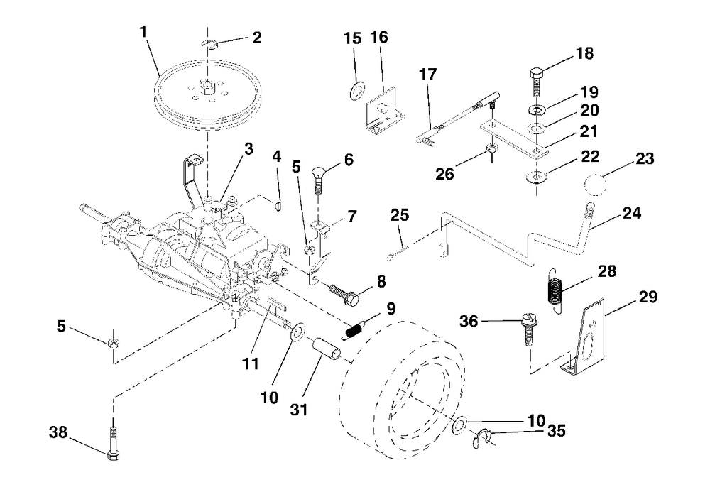 Transaxle Diagram and Parts List for LT125 (954170001-C)(1998-10) Husqvarna Lawn Tractor