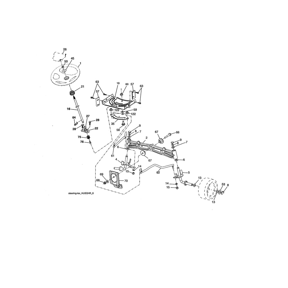 Steering Assembly Diagram and Parts List for 917223905  Husqvarna Lawn Tractor