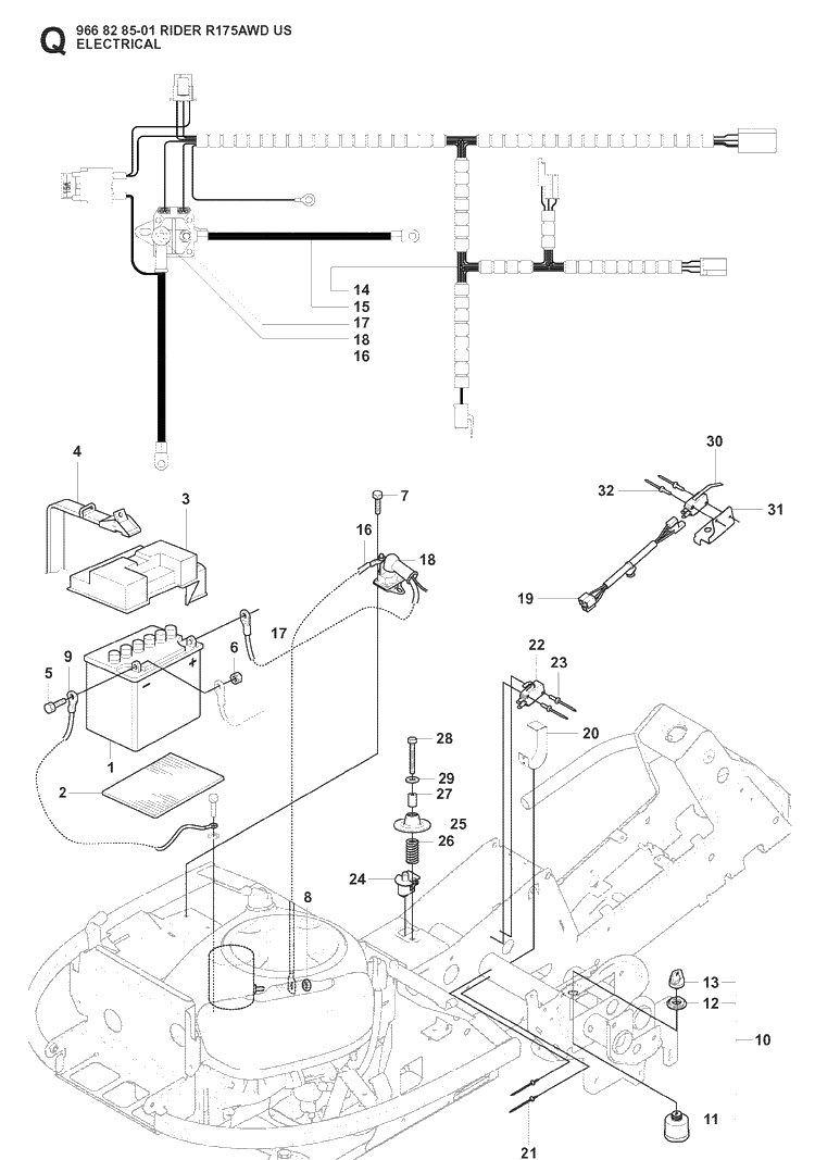 Electrical Diagram and Parts List for RIDER175 (966828501)(2008-05) Husqvarna Lawn Mower