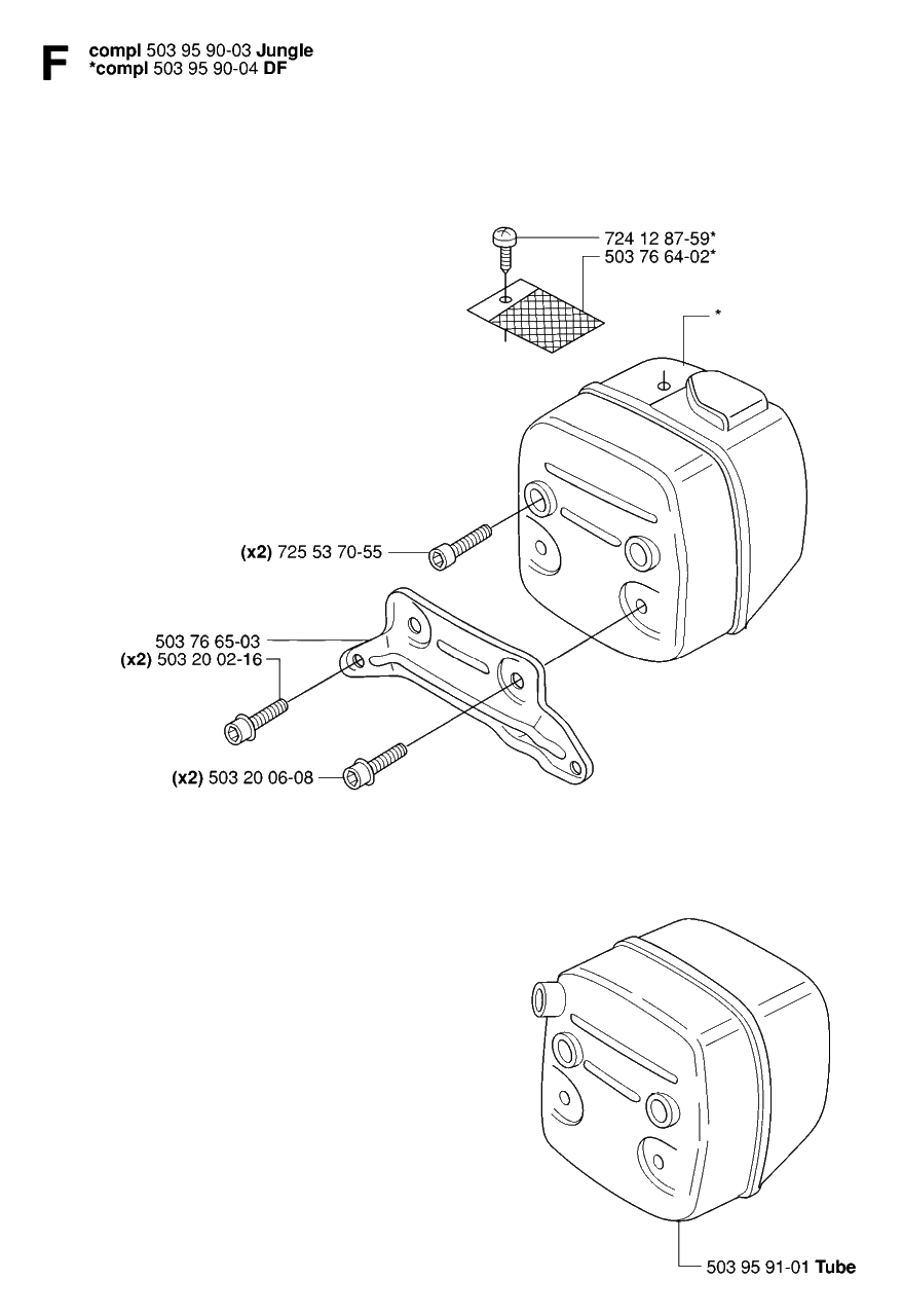 Muffler Diagram and Parts List for 390XP-XPG-XPW 20064000001 & Above Husqvarna Chainsaw