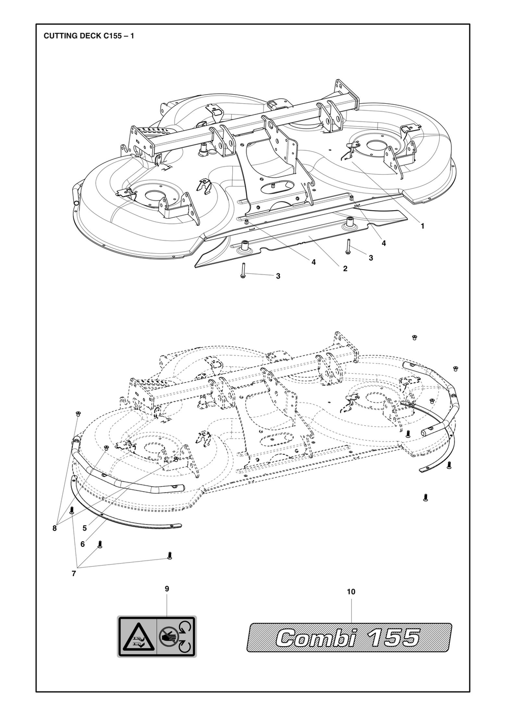 61/155cm Cutting Deck Diagram and Parts List for 155P500D  Husqvarna Lawn Tractor Accessories