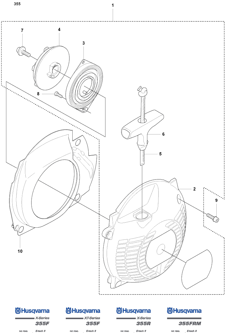 Starter (355) Diagram and Parts List for 355FXT 2008-07 Husqvarna Brush Cutter