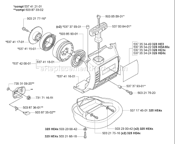 Page N Diagram and Parts List for 323HE3 2005-10 Husqvarna Trimmer