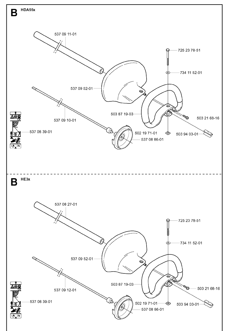 Shaft And Handle Diagram and Parts List for 325HA850 20040100001-20050600000 Husqvarna Hedge Trimmer