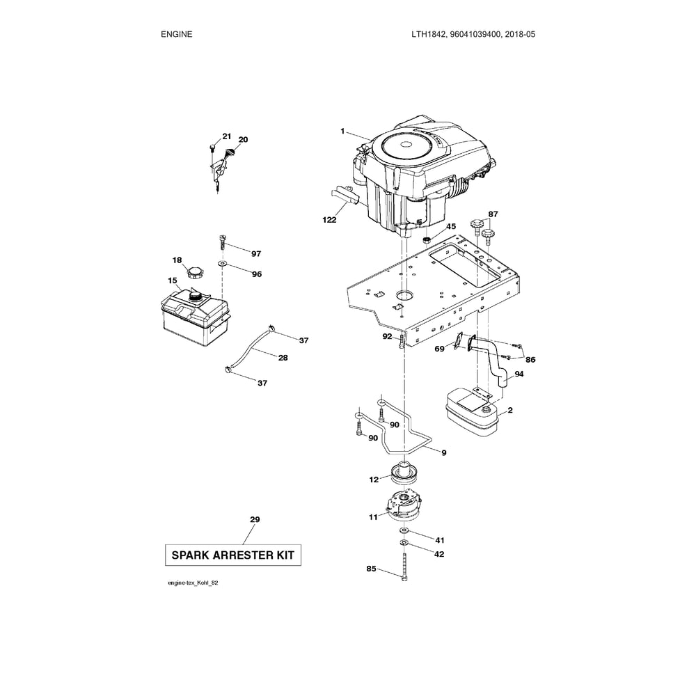 Engine Diagram and Parts List for 96041039400  Husqvarna Lawn Tractor