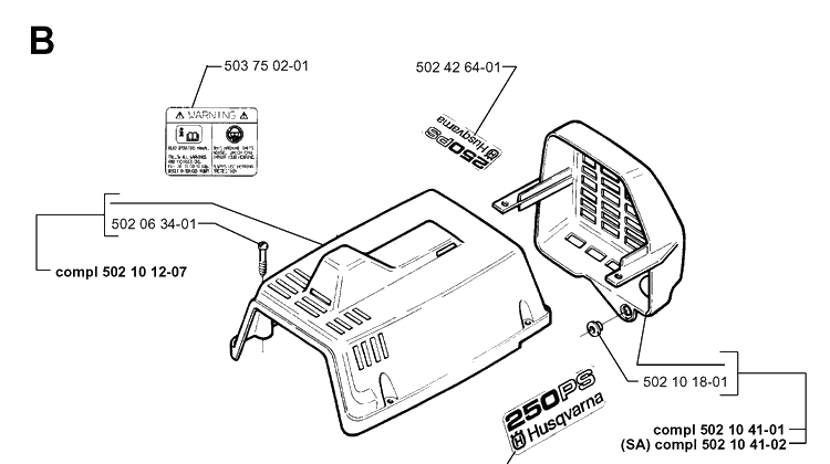 Cylinder Cover Diagram and Parts List for 250PS 19960500001-19984000000 Husqvarna Pole Saw