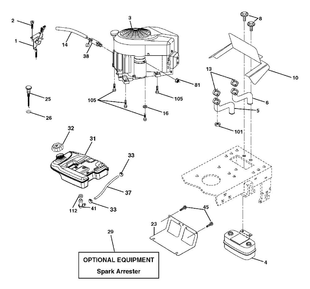 Engine Diagram and Parts List for YTH1342XP (954569332-A)(2003-03) Husqvarna Lawn Tractor