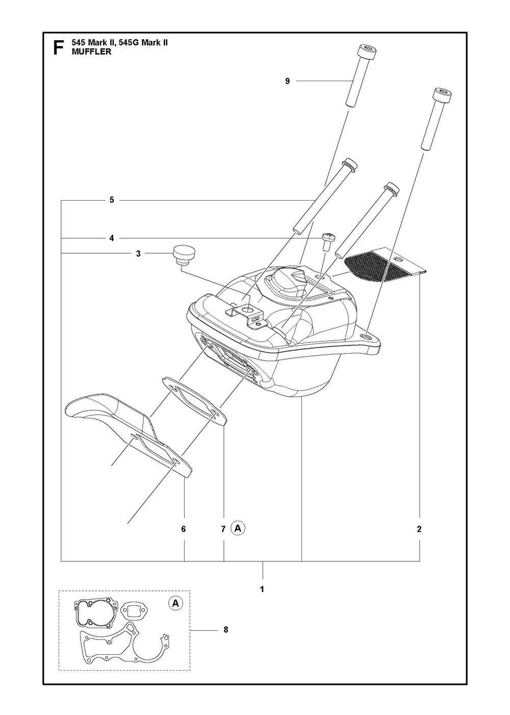 Muffler Diagram and Parts List for 545GMARKII  Husqvarna Chainsaw