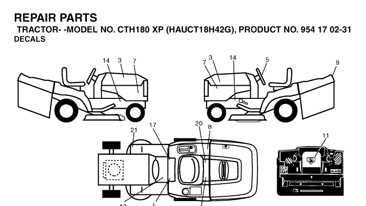 Decals Diagram and Parts List for CTH180XP (HAUCT18H42G)(2005-04) Husqvarna Lawn Tractor