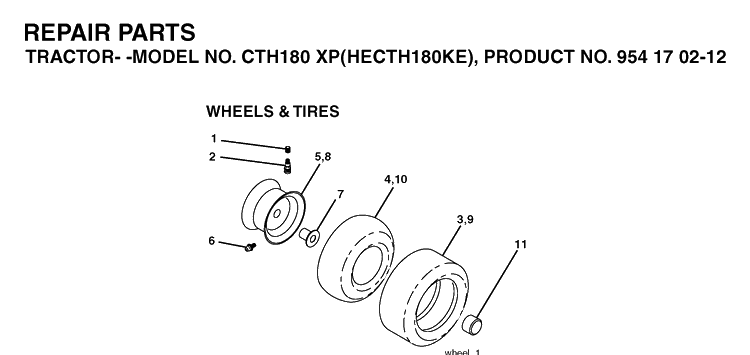 Wheels And Tires Diagram and Parts List for CTH180XP (HECTH180KE)(2004-06) Husqvarna Lawn Tractor