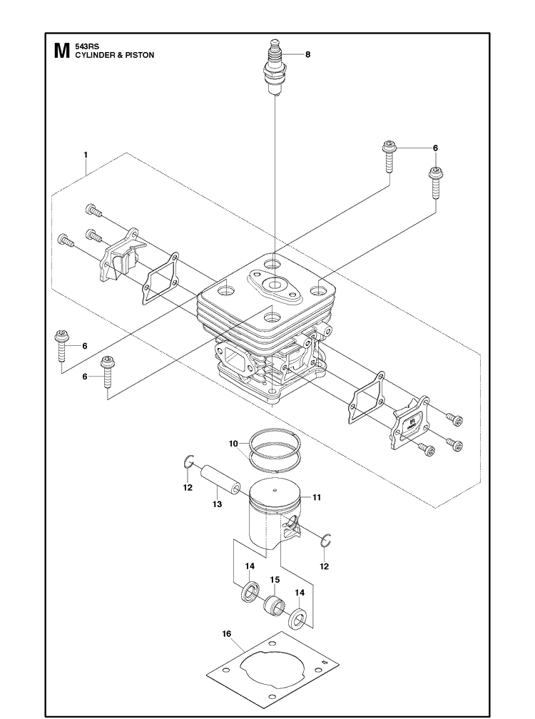 Cylinder Piston Diagram and Parts List for 543RS (967348201)(20192200001-Current) Husqvarna Brush Cutter