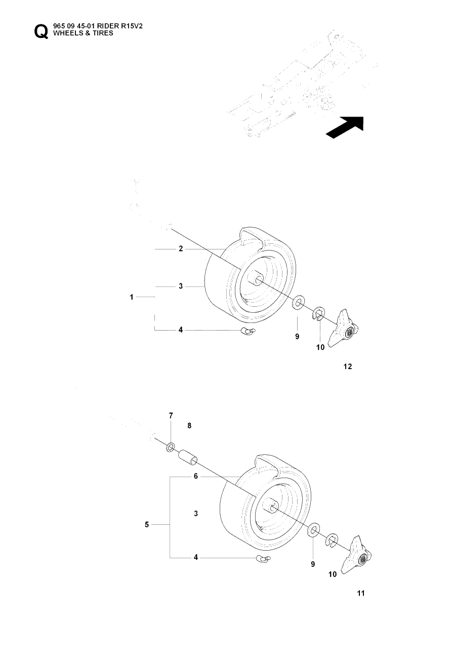 Wheels And Tires Diagram and Parts List for R15-V2 (965094501)(2007-01) Husqvarna Lawn Tractor